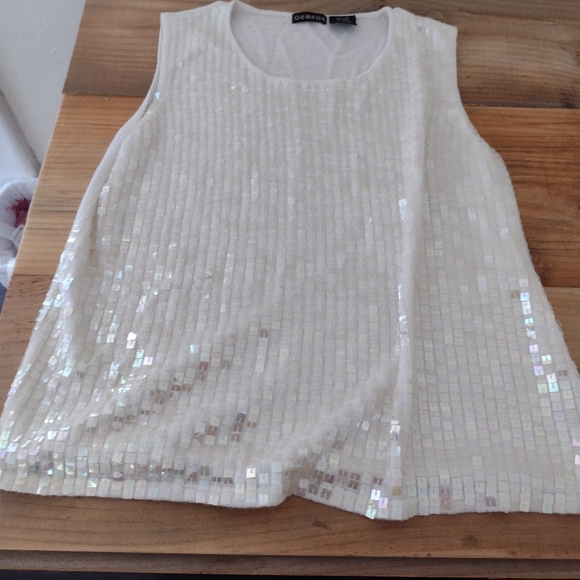 Vintage George White Sequined Sweater Vest Size M - Picture 9 of 10